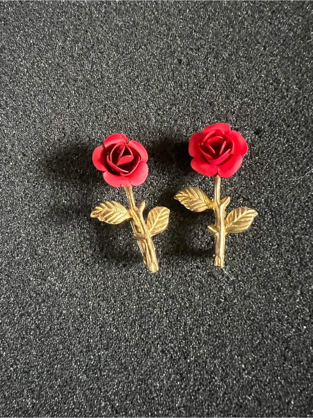 Vintage Small Red Rose Flower Brooch Set of 2